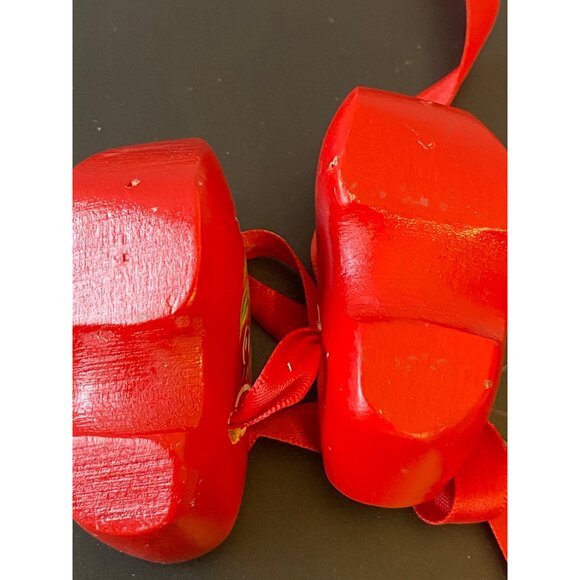 Mini Hand-Painted Wooden Dutch Clogs With Floral Design & Red Ribbon From Hollan - Picture 6 of 9